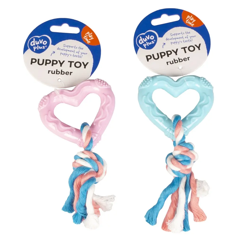 Duvo+ Puppy TPR Heart With Cotton Rope Mixed Color 14cm ( 1 piece)